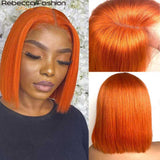 Ginger Short Bob Lace Front Wigs 100% Human Hair Wigs Bob Lace Wigs Blonde Orange Straight Brazilian Hair Closure Wig ****SALE***