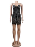 Rhinestone Fringe Bodysuit Mini Dress