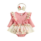 Infant Girl 2Pcs Outfit Pleated Fly Sleeves Cartoon Print bby