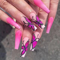 24pcs wearable ballet purple flower stripe french false nails with glue fake nails press on acrylic full cover stick on nails