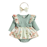 Infant Girl 2Pcs Outfit Pleated Fly Sleeves Cartoon Print bby