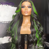 Ombre Green Human Hair Wig Green Highlight Lace Closure Wigs Wavy 180% Peruvian Colored 13*4 Lace Front Wigs - Divine Diva Beauty