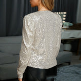 Sequin Jackets Women Glitter Long Sleeve Short Coats Outerwear