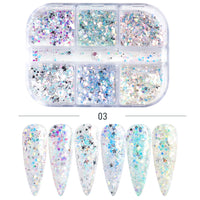 6 Grids Sparkly Reflection Glitter Powder For Nail Reflective Crystal Diamond Effect Sequin Gel Polish Pigment