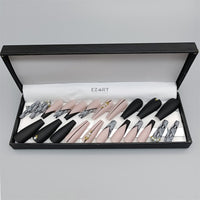 24pc Set Luxury False Nails in Gift Packaging Box with Black White Rhinestone Decor French Tips Bling Press On Nails Coffin Long