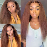 *****SALE*****Chocolate Brown Kinky Straight Lace Frontal Wig Human Hair Wigs Ombre T1b/30 Natural Colored Remy Yaki Straight Wig