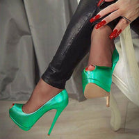 Metallic Colors Women Platform Pumps Peep Toe High Heels 11+