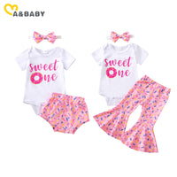 Newborn Infant Baby Girl Clothes Donut Print Letter Birthday Outfit bby