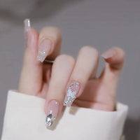 24pcs Rhinestone Design Fake Nails Shiny Bridal Women Lady party nail DIy Decorations Press On nail Tips False Nail Patch