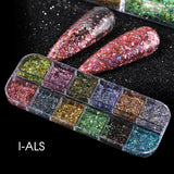 12 Grids Opal Dream Crystal Sequins Nail Flake Galaxy Iridescent Aurora 3D Paillette for Winter Autumn Manicure Decoration