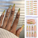 24pcs Marble Grey Fake Nails French Ballerina Long Gradient Design Artificial False Nails Full Coverage Detachable Nails Art - Divine Diva Beauty