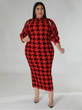 Plus Size Dress Sets Two Piece houndstooth Outfit Maxi Dress