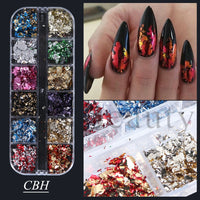 12 Grids Opal Dream Crystal Sequins Nail Flake Galaxy Iridescent Aurora 3D Paillette for Winter Autumn Manicure Decoration