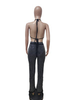 2 pcs Women Set Solid Diamond Spaghetti Strap Bikini shirt Long Pants - Divine Diva Beauty