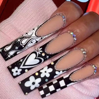 24pcs/box fake nails with Glue Detachable Long Ballerina False Nails With Design Wearable Fake Nails Full Cover Nail Tips