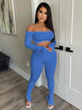 Two 2 Piece Sets Sweatsuits Strapless Crop Top Outfits Skinny Pants Sets