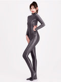 Glossy Long Sleeve Elastic Bodysuit Bodycon Rompers