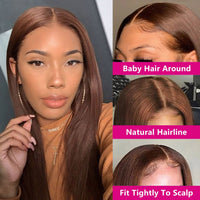 ****SALE****Brown Straight Lace Front Wig Lace HD Transparent PrePlucked Bone Straight 13x4 Frontal Wig Human Hair Wigs On Sale