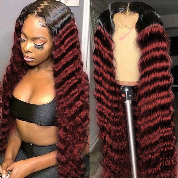 ****SALE Ombre T1b/99j Lace Front Wig 13x4 Loose Deep Wave Frontal Wig 32 34 Inch Burgundy Lace Front Wig Colored Curly 4x4 Closure Wig