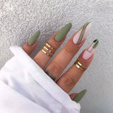 24pcs false nails matte Green Nails Patch with glue Removable Long Paragraph Fashion Manicure press om