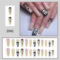 24Pcs Halloween Black Ghost Long Ballet False Nails With Heart Blood Design Halloween Press On Nails Detachable Full Cover Nails