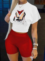 2 Piece Loungewear Summer Printing Shorts & Top Ladies Outfits O-Neck Sportswear Simple Slim Streetwear - Divine Diva Beauty