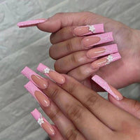 24pcs artificial nails pink french press on nails Sticker Fake Nails Tips With Glue Full Cover Detachable Finished Fingernails