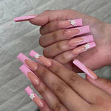 24pcs artificial nails pink french press on nails Sticker Fake Nails Tips With Glue Full Cover Detachable Finished Fingernails