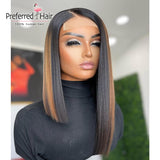Short Straight Bob Prepluck With Baby Hair 4X4 Lace Closure Human Hair Wig Ombre Honey Blonde Highlight Ombre Color - Divine Diva Beauty