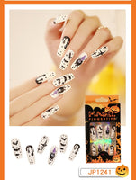 24Pcs Halloween Black Ghost Long Ballet False Nails With Heart Blood Design Halloween Press On Nails Detachable Full Cover Nails