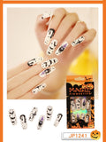 24Pcs Halloween Black Ghost Long Ballet False Nails With Heart Blood Design Halloween Press On Nails Detachable Full Cover Nails