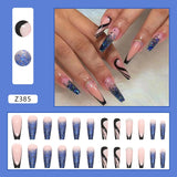 24Pc Wearable Fake Nails Blue Galaxy Long Ballet Shiny Full Cover Nail Tips Press On Nails DIY Manicure