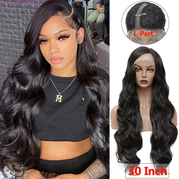 Synthetic Lace Front Wigs 99J Burgundy Lace Wig SOKU L Part Heat Resist Fiber Soft Long Wavy 30 Inch Hair Wig