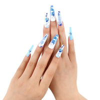 3D fake nails press on faux long french coffin tips DIY manicure butterfly designs false acrylic nail