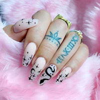 24pcsLong Coffin False Nails French Ballerina Fake Nails With Blue White Cloud Pattern Design Full Cover Nail Tips Press On Nail