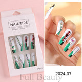 24 Pcs Full Cover False Nails Rhinestones Charms Press On Fake Nails Wearable Fake Nails Artificial Manicure Accessories