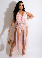 Knit Rib Tassel Bodysuit Rompers Sexy Fishnet Halter Lace Up V Neck - Divine Diva Beauty