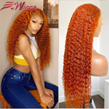 Orange Ginger Colored Curly Human Hair Wigs Lace Front 200 density 13x4 Lace Front Wig Brazilian Remy Hair Pre Plucked - Divine Diva Beauty