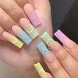 24pcs Long Ballet Pink Gradient Drilling Wearable False Nails Press On Nails  Full Cover Detachable Fingernails