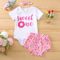 Newborn Infant Baby Girl Clothes Donut Print Letter Birthday Outfit bby