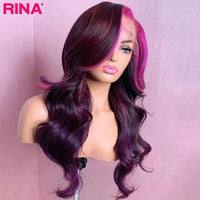 Wig Pink Purple Colored Body Wave Lace Front Wig Peruvian Virgin Human Hair Wigs 13x4 Lace Frontal Purple Wig