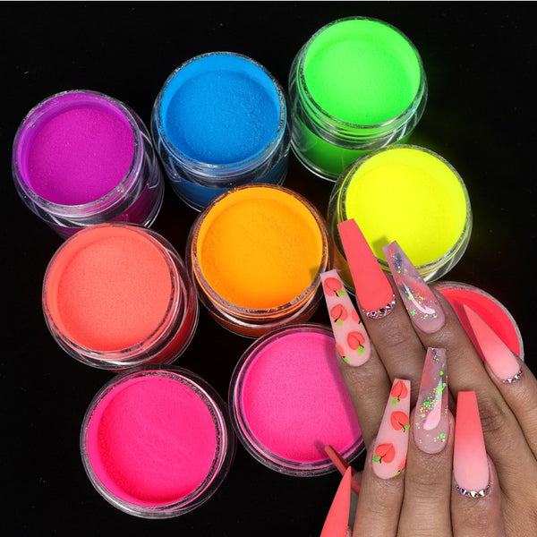 3pcs Neon Acrylic Powder Nail Art Extension Design Fluorescent Engraving Dipping Powder Acrylic Manicure