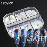 6 Grids Sparkly Reflection Glitter Powder For Nail Reflective Crystal Diamond Effect Sequin Gel Polish Pigment