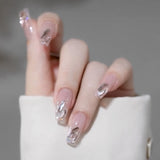 24pcs Rhinestone Design Fake Nails Shiny Bridal Women Lady party nail DIy Decorations Press On nail Tips False Nail Patch