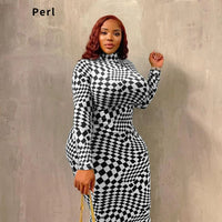 Plaid Printed High Collar Maxi Dress Full Sleeve Plus Size avail