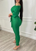 Off The Shoulder Short Sleeved Solid Color Long Jumpsuit bodysuit