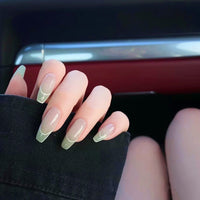 24pcs removeable false nails with glue Ballet nails with designs Gradient Shinny brown press on nails coffin glitter fake nails
