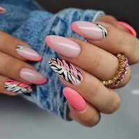 24pcs artificial nails pink french press on nails Sticker Fake Nails Tips With Glue Full Cover Detachable Finished Fingernails