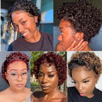 Pixie Cut Wig Short Bob Curly Human Hair Wigs Cheap 13X1 Transparent Lace 99J Burgundy Water Deep Wave Lace Front Wig