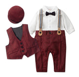 Newborn Boy Formal Clothes Set Infant Boy Gentleman Outfit With Hat Vest Long Sleeve bby